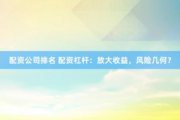 配资公司排名 配资杠杆：放大收益，风险几何？